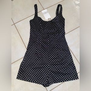 NWT Zara Sleeveless black and white polkadot with sweetheart neckline romper